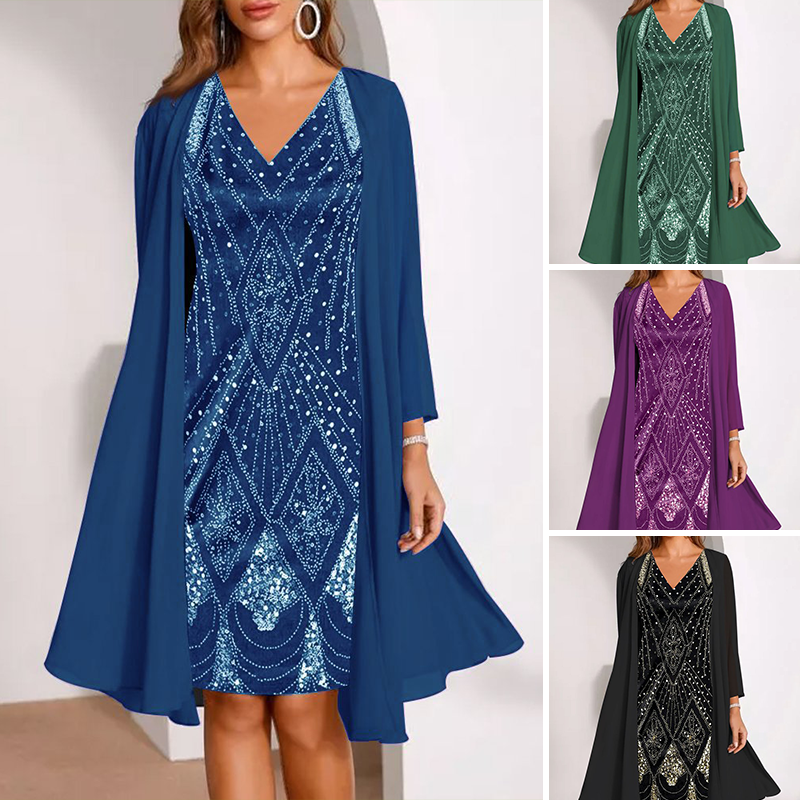 Idori | Glamouröses Kleid mit passendem langen Mantel
