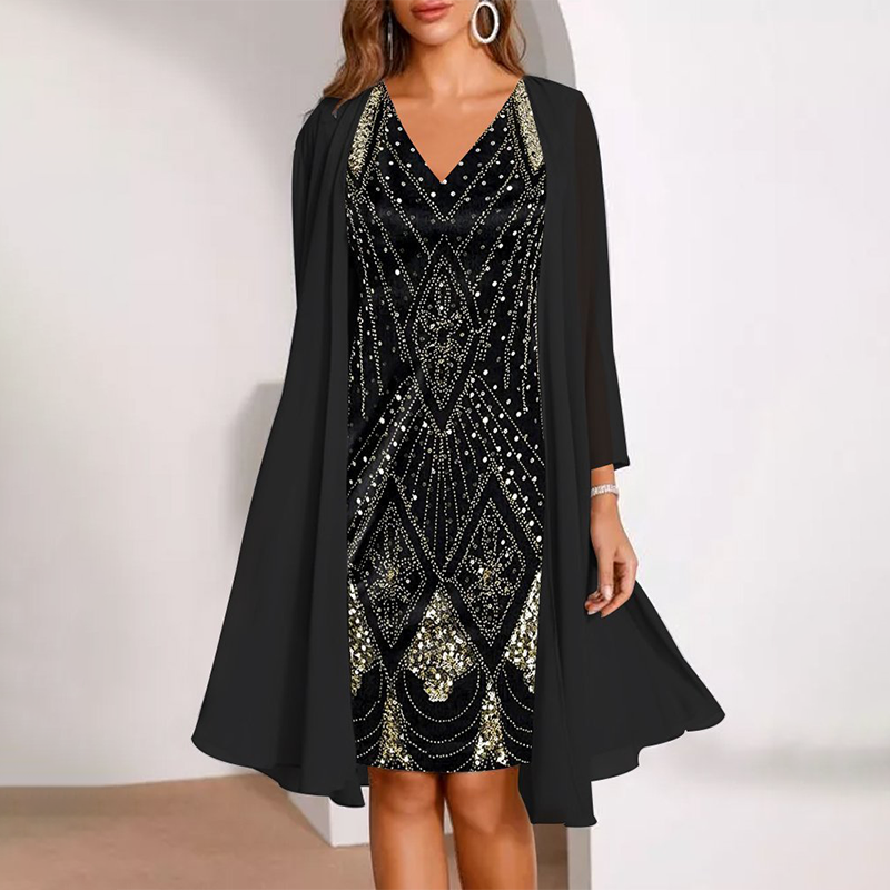 Idori | Glamouröses Kleid mit passendem langen Mantel