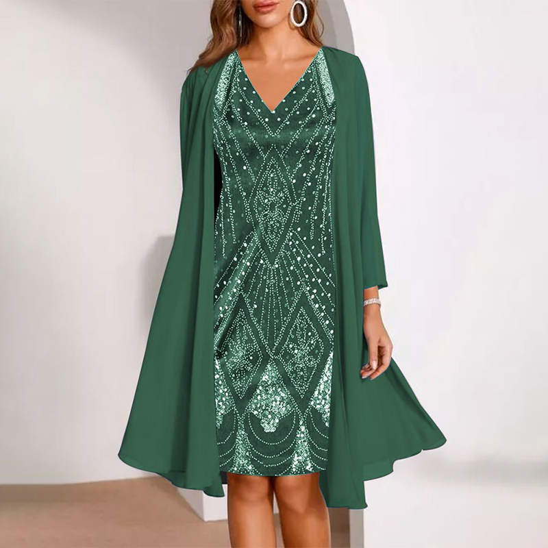 Idori | Glamouröses Kleid mit passendem langen Mantel