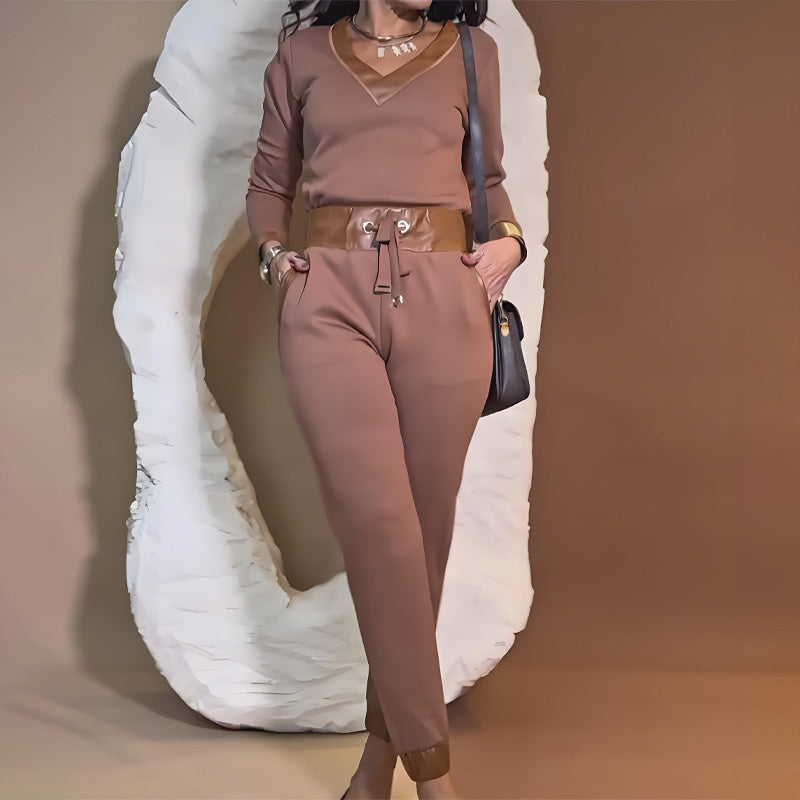 Teyla | Elegantes zweiteiliges Set mit Lederdesign