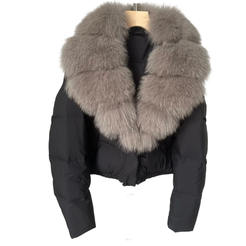 Celvira | Kurze Jacke mit Kunstfellkragen