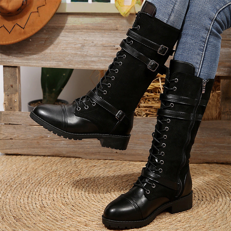 Faria | Kampfstiefel mit Schnürsenkeln und Schnallen