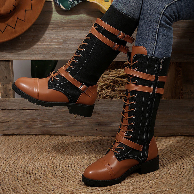 Faria | Kampfstiefel mit Schnürsenkeln und Schnallen
