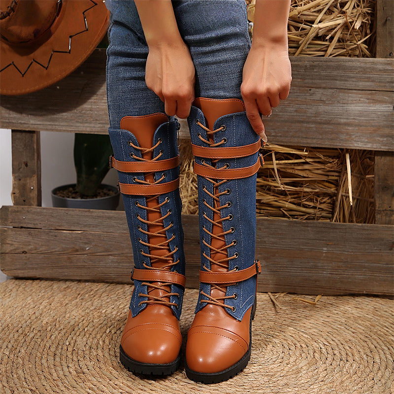 Faria | Kampfstiefel mit Schnürsenkeln und Schnallen