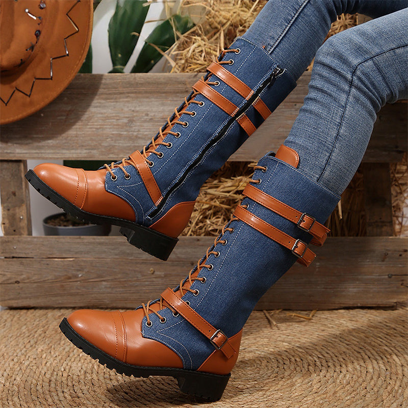 Faria | Kampfstiefel mit Schnürsenkeln und Schnallen