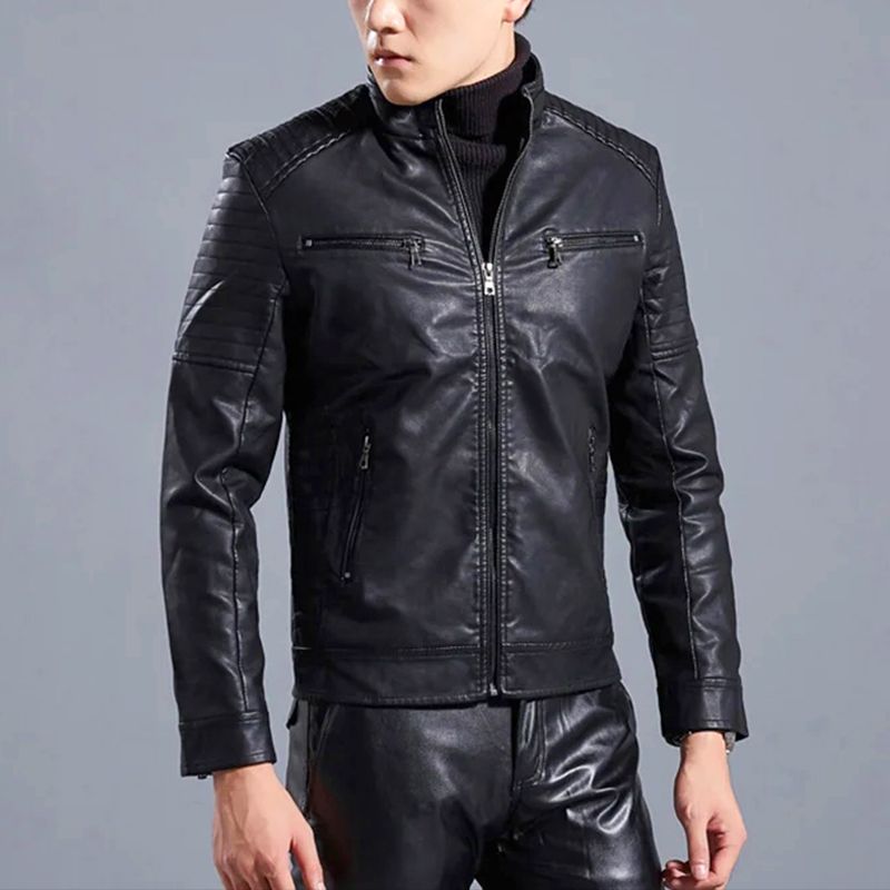 Novy | Herren-Bikerjacke aus Leder mit Stehkragen