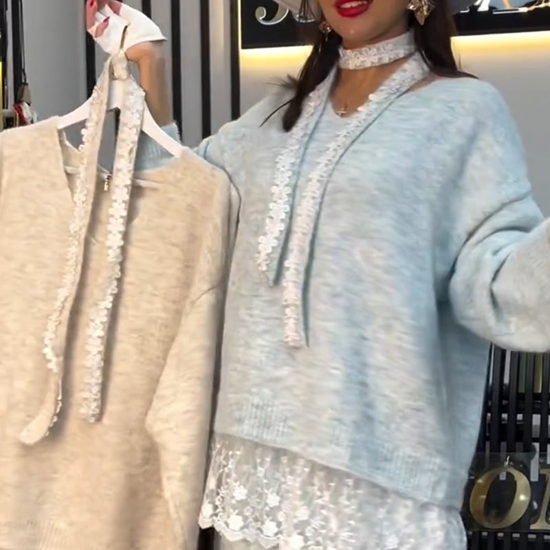 Haina | Elegantes Strickkleid Set mit Rock und Spitze