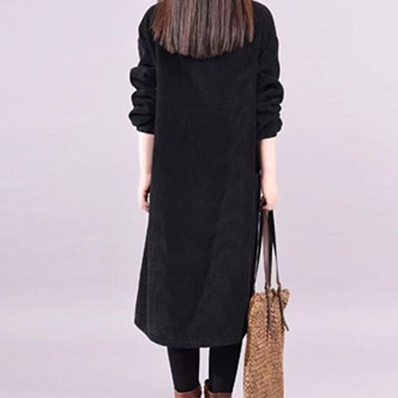 Alexa | Cord-Kleid in Maxilänge mit hohem Kragen