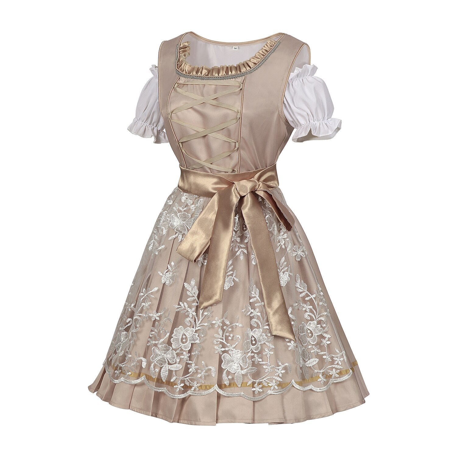 Elegantes Champagne Gold Dirndl mit Schürze und Bluse für das Oktoberfest