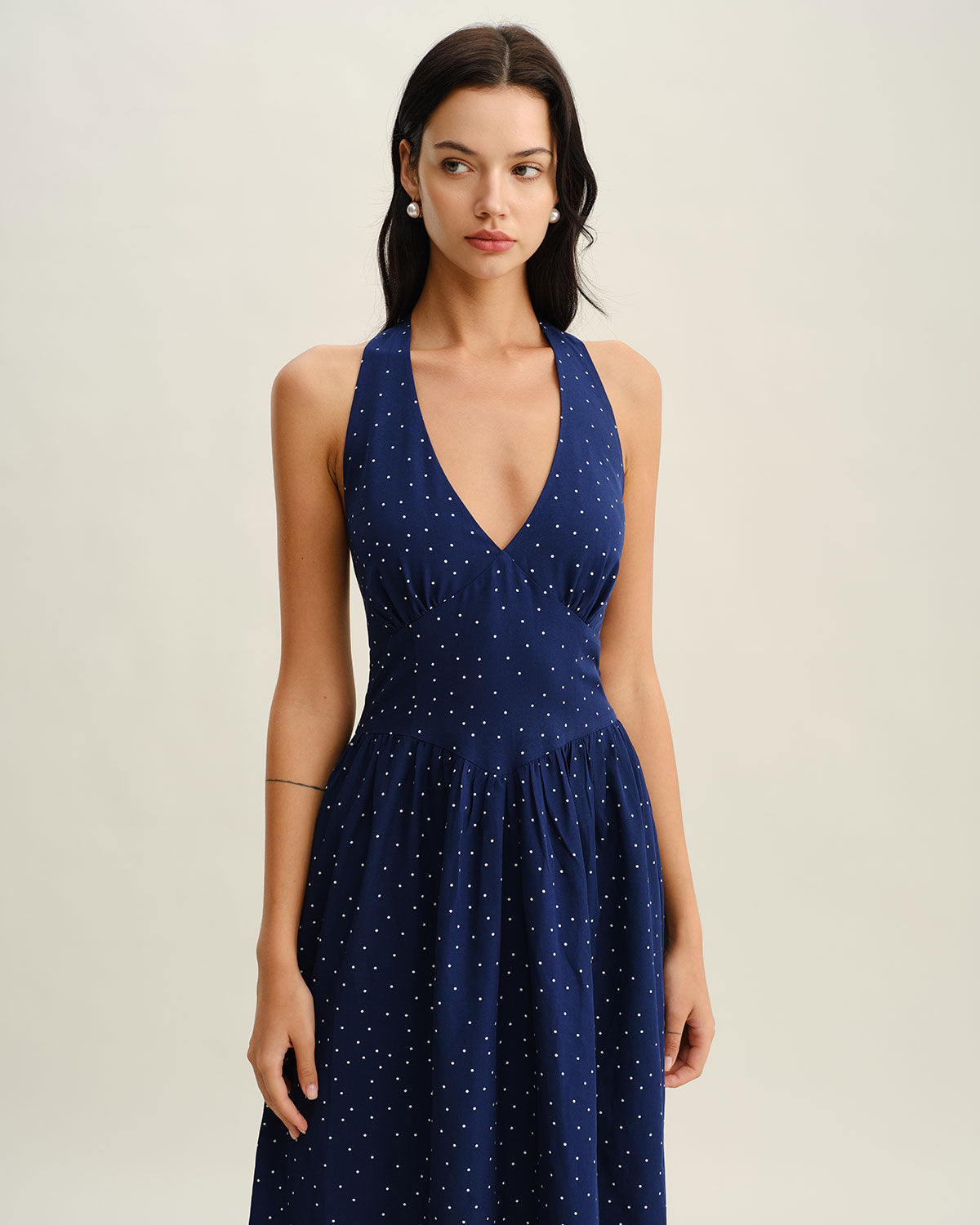 Vira | Blaues Neckholder-Maxikleid