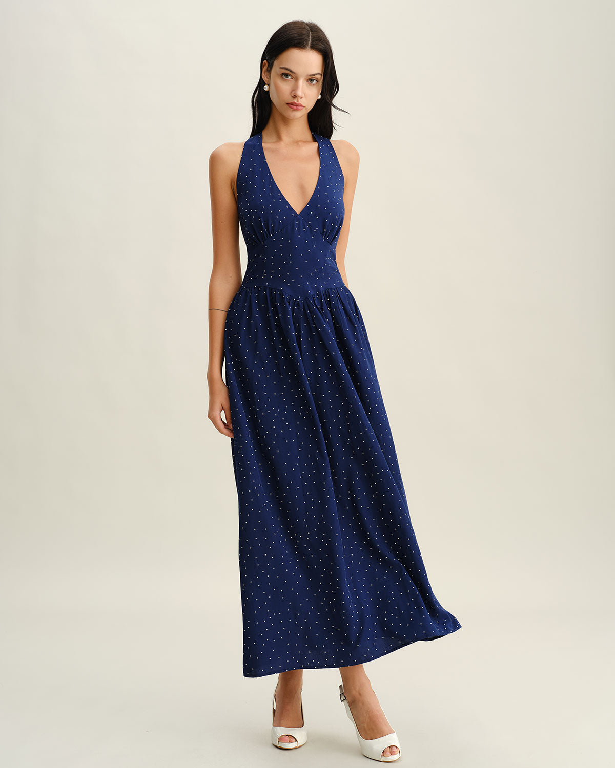 Vira | Blaues Neckholder-Maxikleid