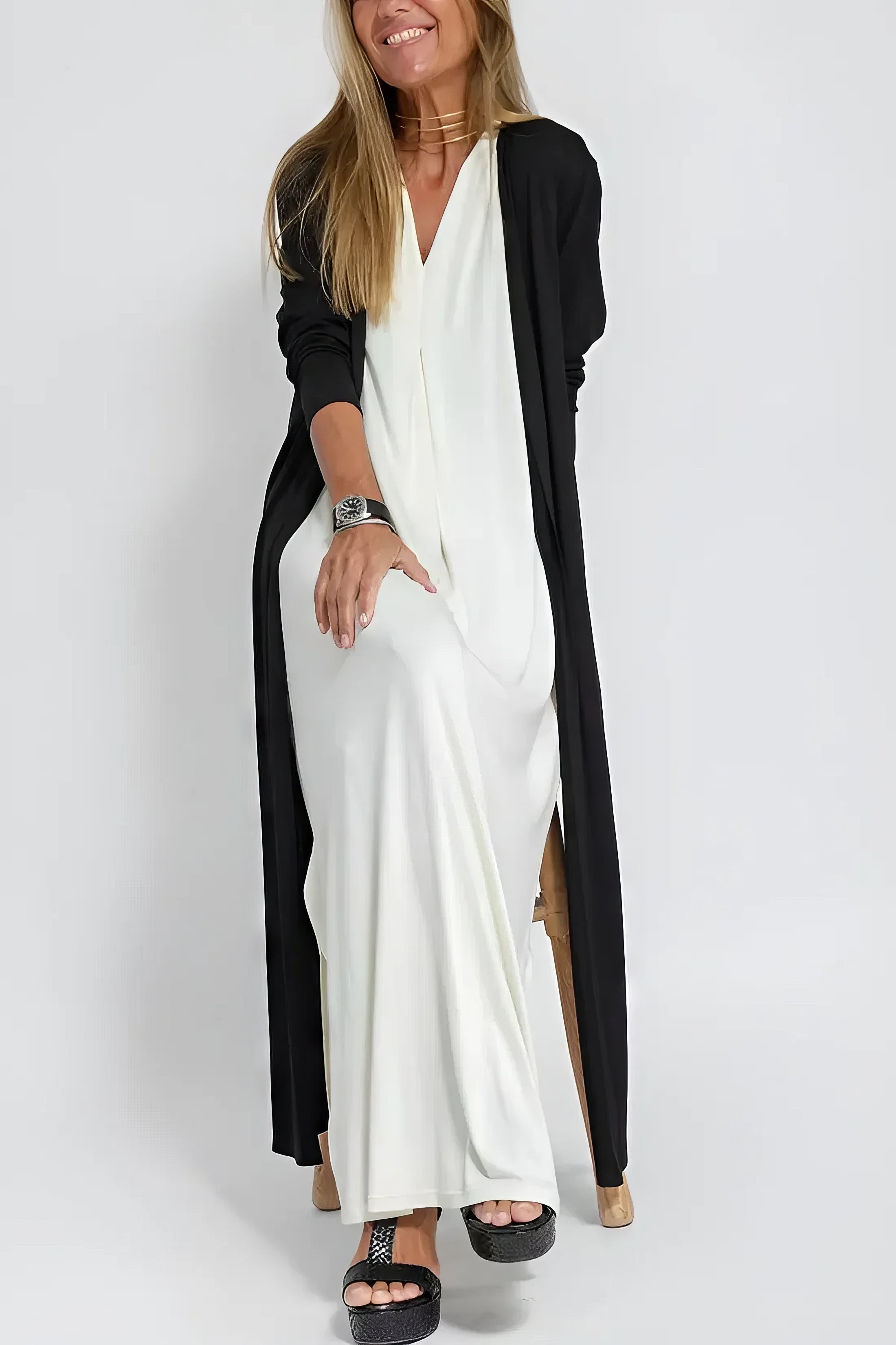 Charlotte | feminines langes Kleid mit eleganter Strickjacke