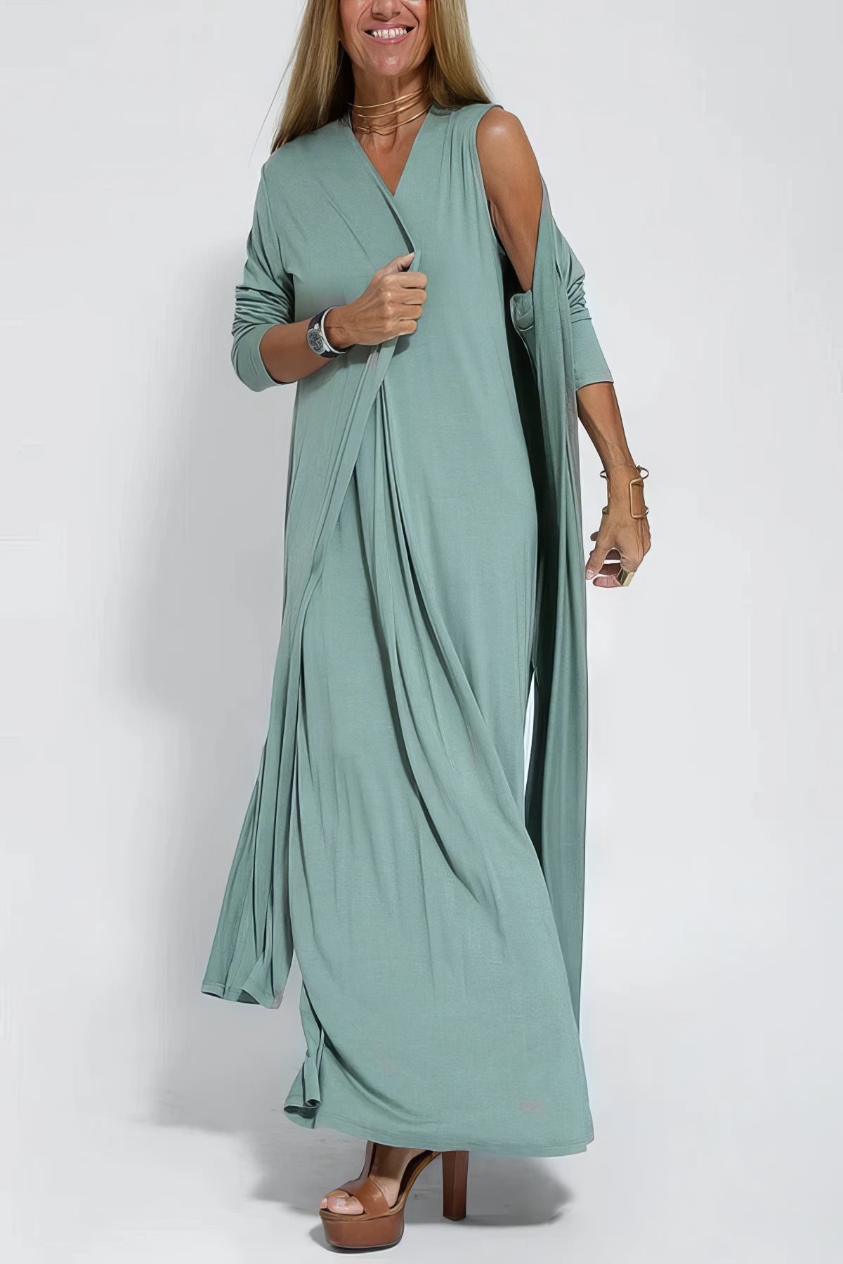 Charlotte | feminines langes Kleid mit eleganter Strickjacke